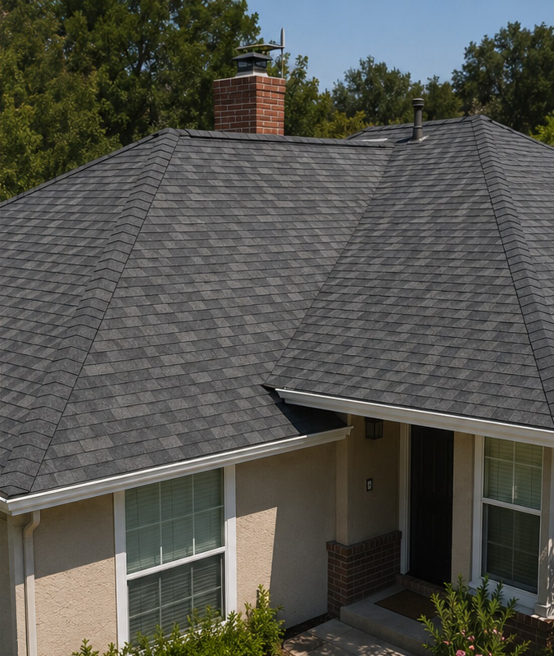 A completed residential shingle roof